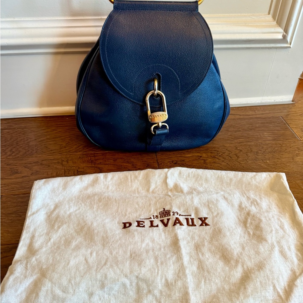 Vintage Delvaux Cerceau Bag Gorgeous Navy Blue Leather Rare 90s Original Dustbag